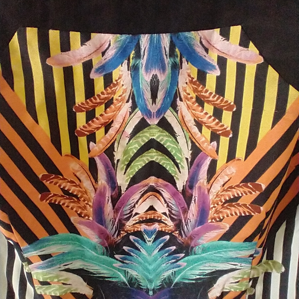 Akira Chicago Women Peacock Feather Print Body Con Midi Dress Black Label Small - Picture 8 of 9
